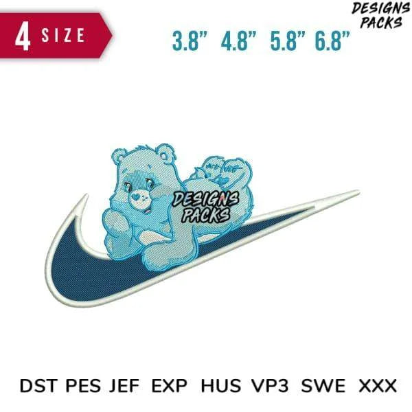 Swoosh Bare Bear Embroidery Design 3.8" 4.8" 5.8" 6.8"