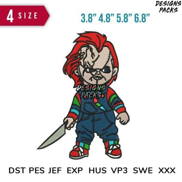 Chucky Halloween alone Embroidery Design Multi Sizes