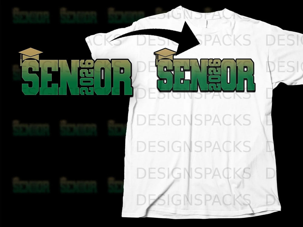 Senior 2026 design with graduation cap on a white t-shirt.
