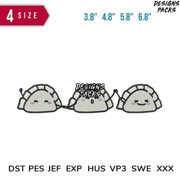 Cute dumpling embroidery designs in 4 sizes, available in PES, DST, JEF formats for instant download
