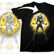 Black t-shirt featuring Black Canary comic art with bright yellow energy aura.