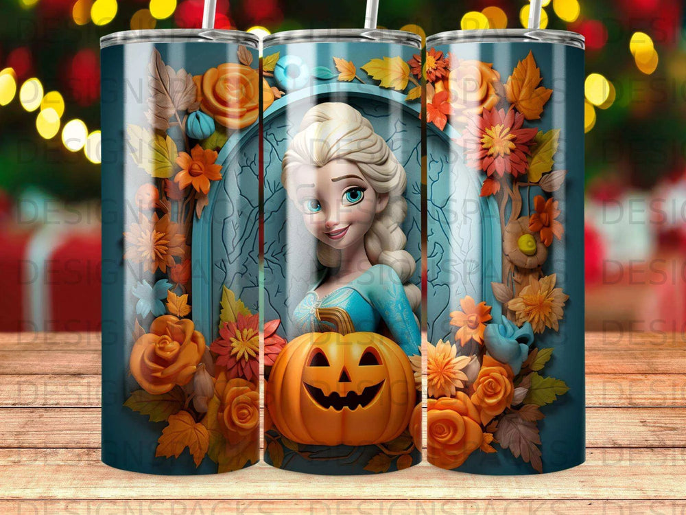 Enchanted Fall Pumpkin Princess Tumbler Digital Wrap Design