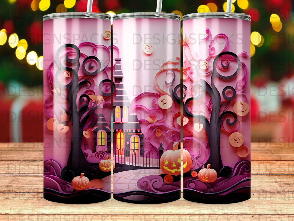 Enchanted Manor Halloween Tumbler Digital Wrap Design