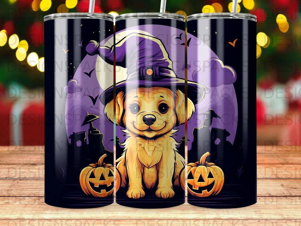 Enchanted Pup Halloween Night Tumbler Digital Wrap Design