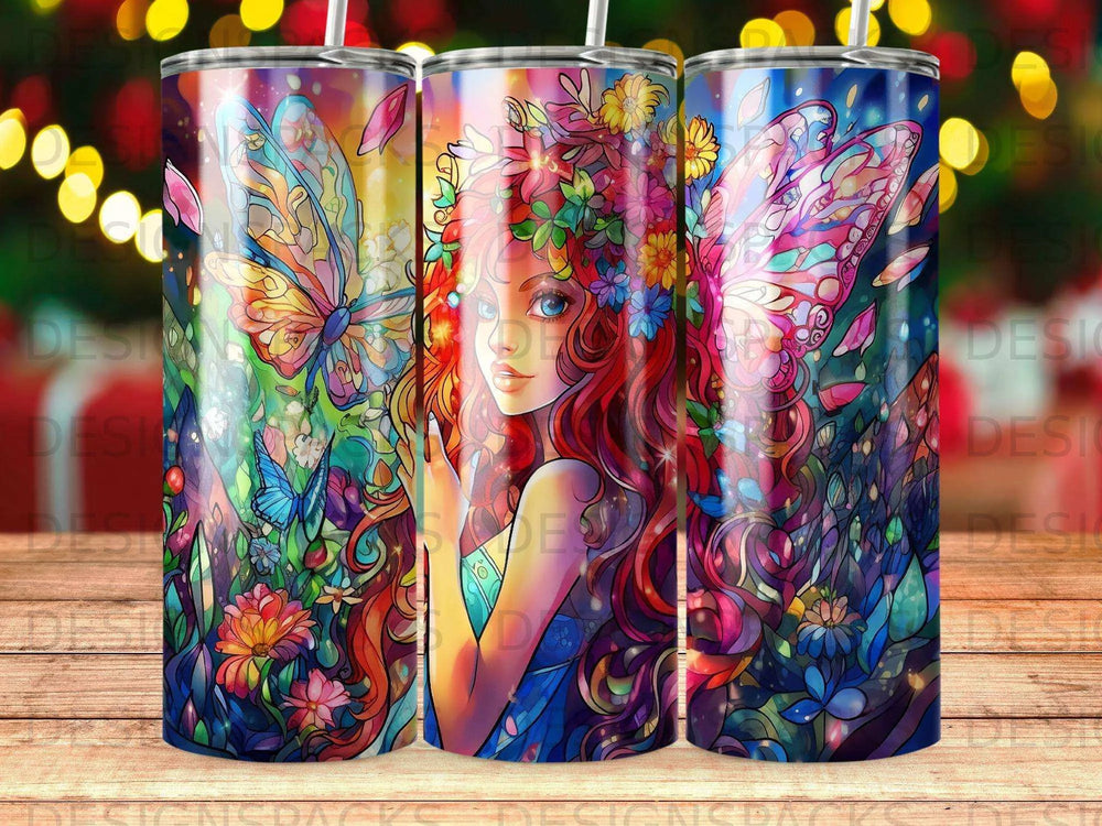 Enchanted Stained Glass Fairy Tumbler Digital Wrap Design