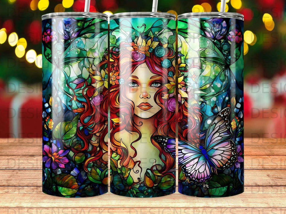 Enchanted Stained Glass Nymph Tumbler Digital Wrap Design