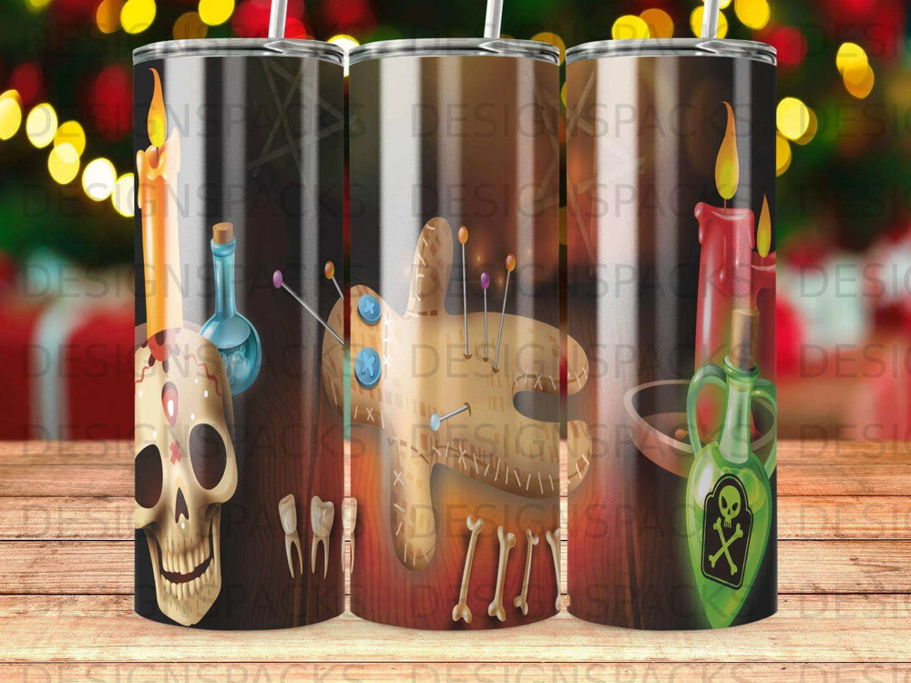 Enchanting Voodoo Doll Skull Candles Bones Tumbler Digital Wrap Design