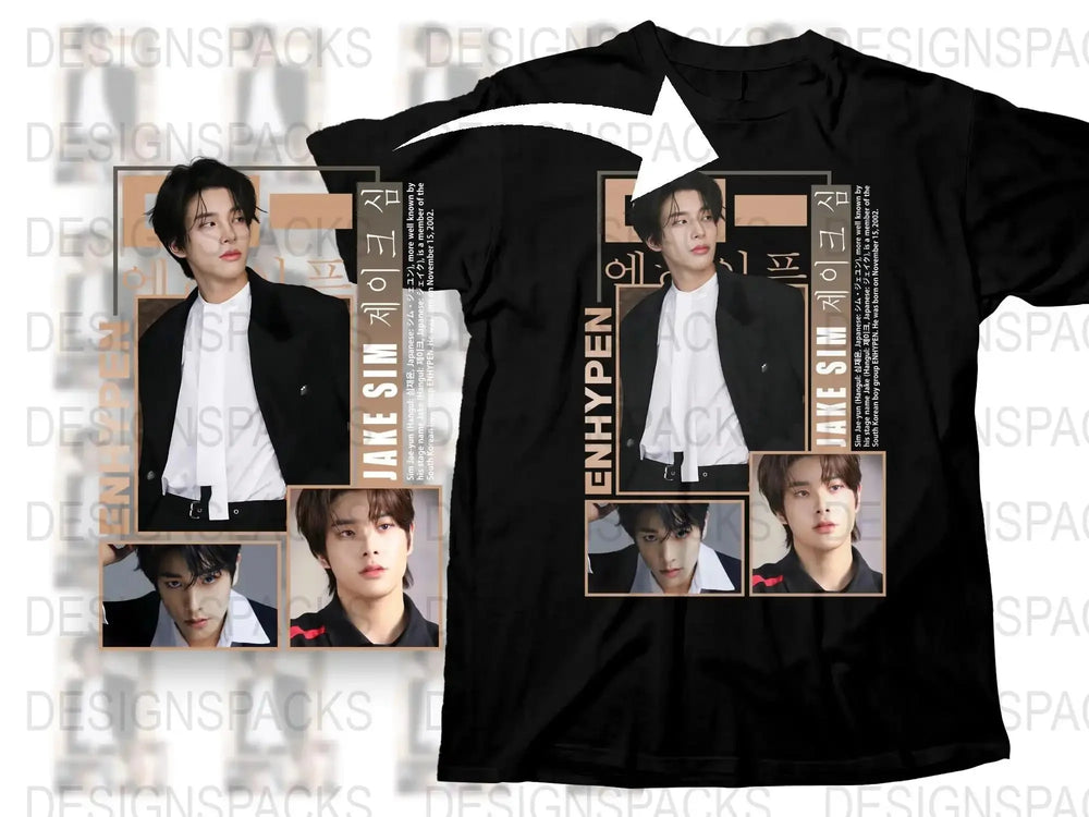ENHYPEN Band T-Shirt, K-Pop Music Fan Merch, Black Cotton Tee with Member Photos and Graphics