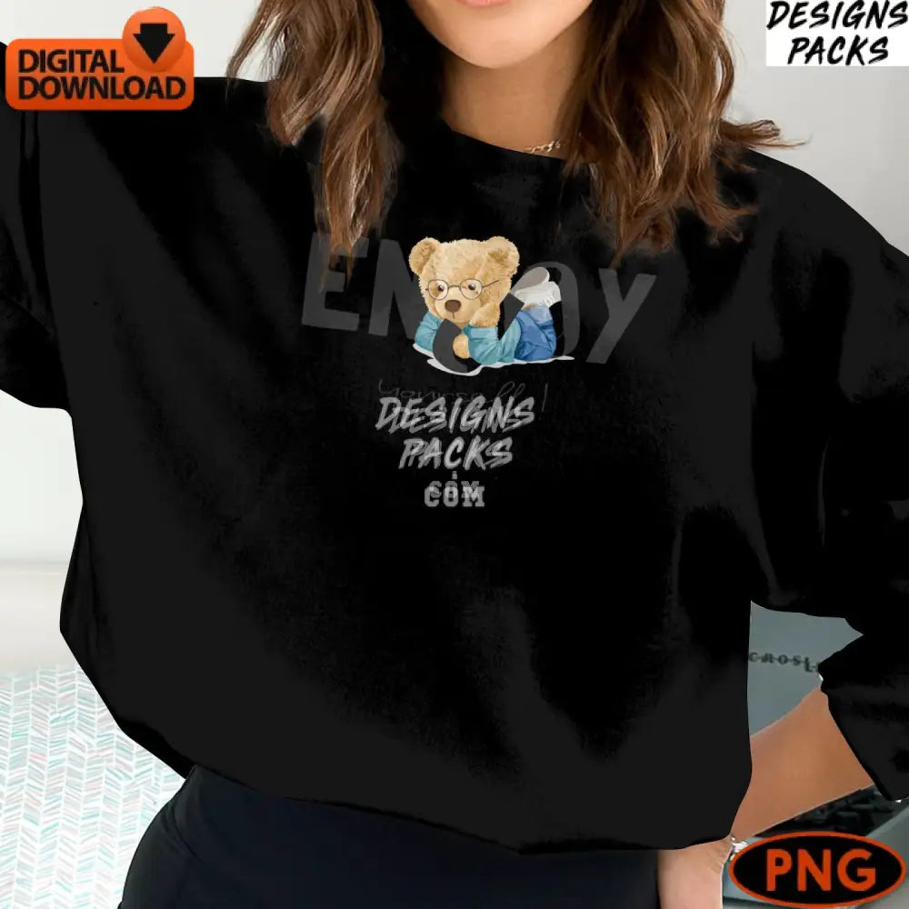 Enjoy Yourself Cute Teddy Bear In Sneakers Digital Png Instant Download For Crafts And Designs