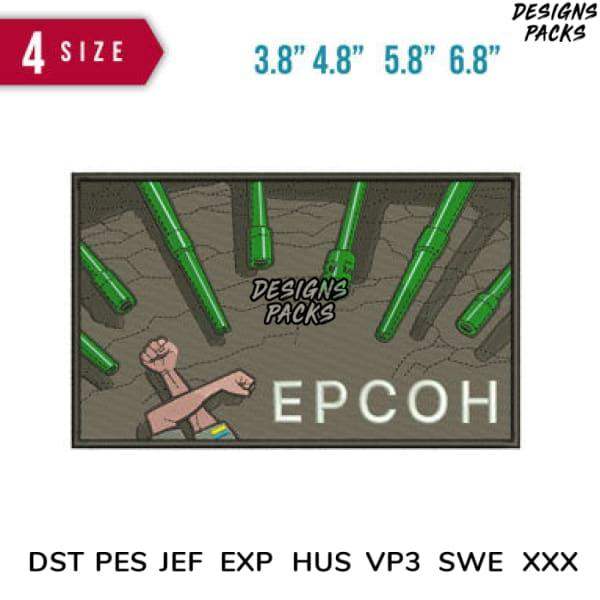 EPCOH embroidery design with green pipes and fists, available in multiple sizes and formats