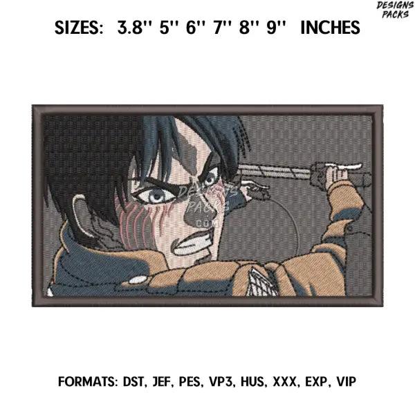 Eren Yeager Embroidery Design File, Attack on Titan Anime Embroidery Design File, Eren Yeager Anime Pes Design Brother