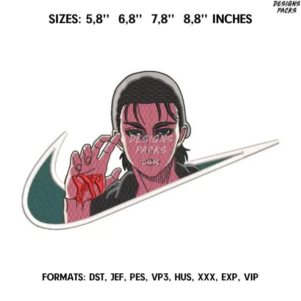 Eren Yeager Embroidery Design File / Attack on Titan Anime Embroidery Design/ Eren Jaeger Nike Swoosh embroidery design