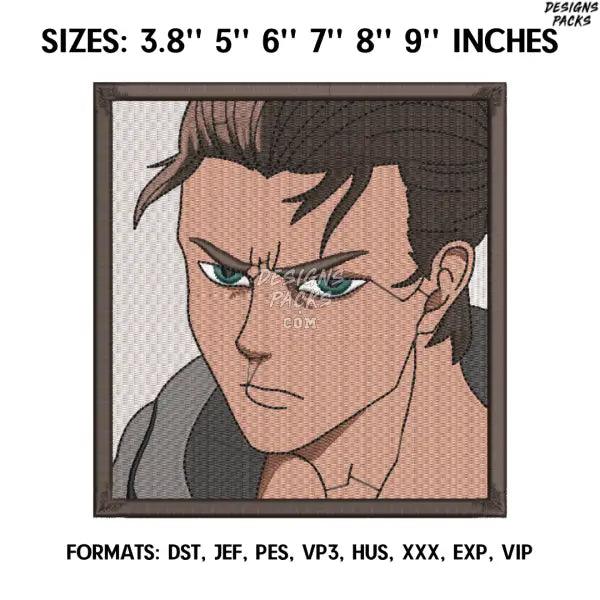 Eren Yeager Embroidery Design File, Attack on Titan Anime Embroidery Design File, Eren Yeager Anime Pes Design Brother