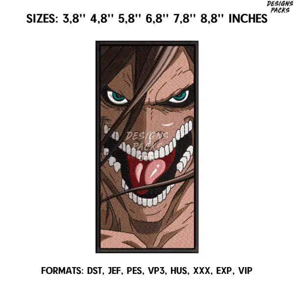 Eren Yeager Embroidery Design File / Attack on Titan Anime Embroidery Design/ Eren Jaeger Titan embroidery design