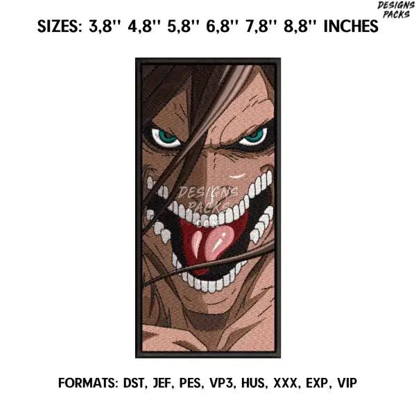 Eren Yeager Embroidery Design File / Attack on Titan Anime Embroidery Design/ Eren Jaeger Titan embroidery design