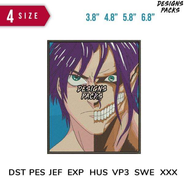 Anime character embroidery design in 4 sizes, compatible with DST PES JEF formats for instant download