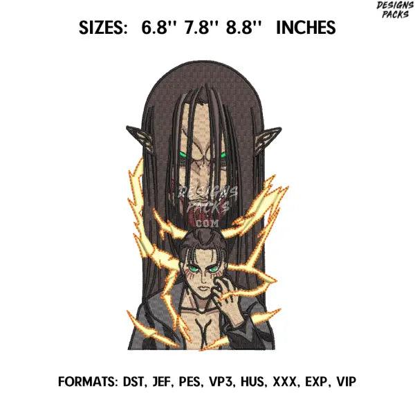 Eren Yeager Titan Embroidery Design File, Attack on Titan Anime Embroidery Design File, Eren Yeager Anime Pes Design