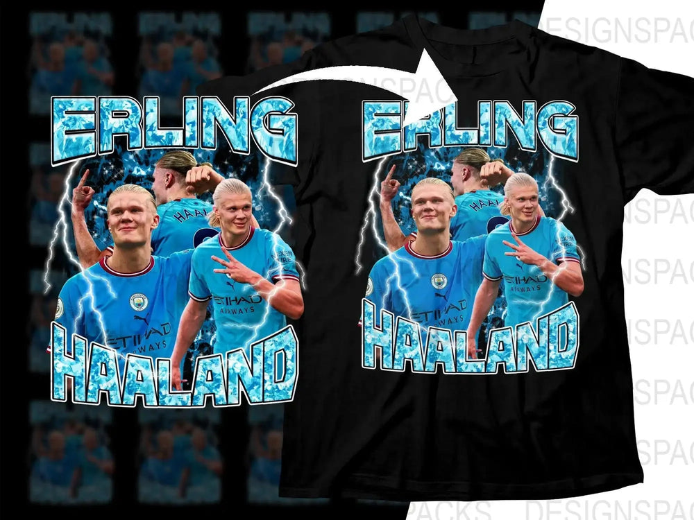 Erling Haaland Lightning Blue Manchester Soccer Png Digital Download