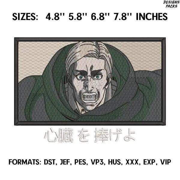 Erwin Smith Embroidery Design File, Attack on Titan Anime Embroidery Design,, Anime Pe Design