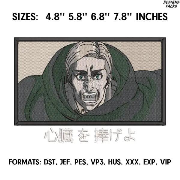 Erwin Smith Embroidery Design File, Attack on Titan Anime Embroidery Design,, Anime Pe Design