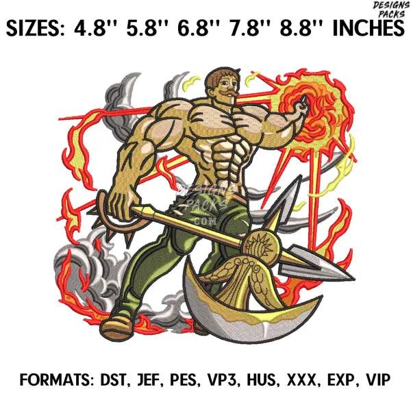 Escanor Embroidery Design File, Seven deadly sins Anime Embroidery Design, Machine Embroidery, Anime Pes Desig Brother