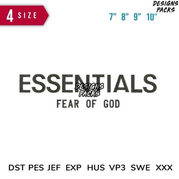 Essentials Fear of God embroidery design in 4 sizes, DST PES JEF formats, print-ready for DTG or DTF