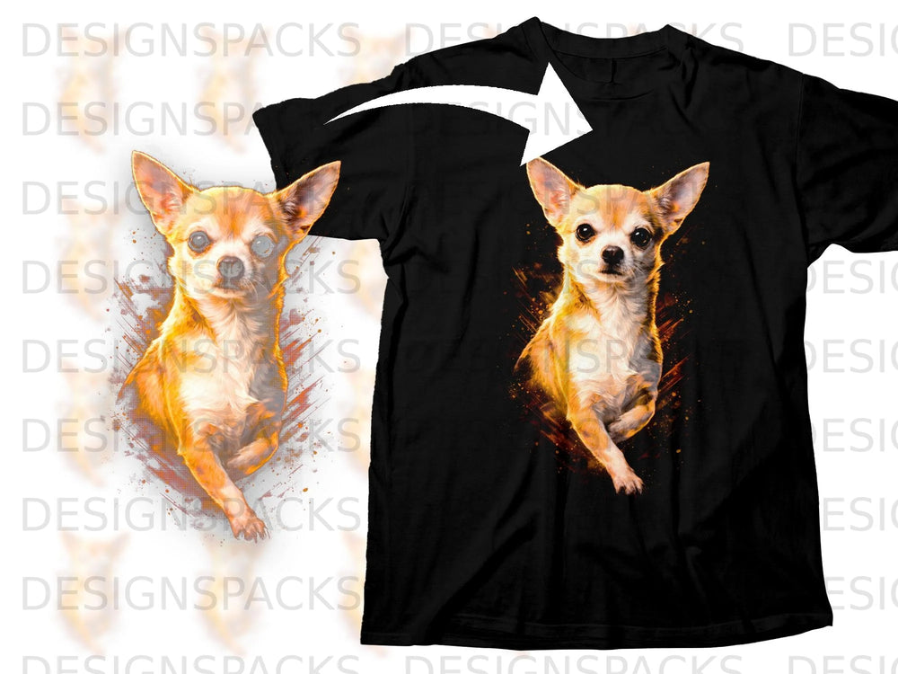 Black t-shirt with a distressed print of a chihuahua dog.