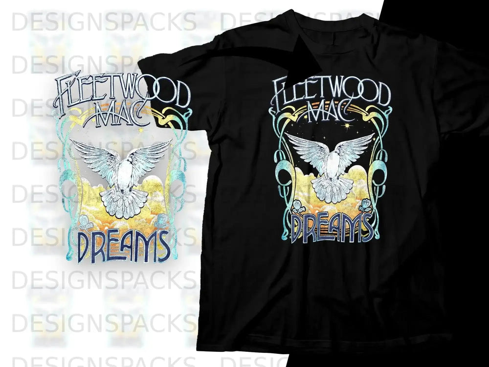 Fleetwood Mac Dreams t-shirt with a dove and clouds design.