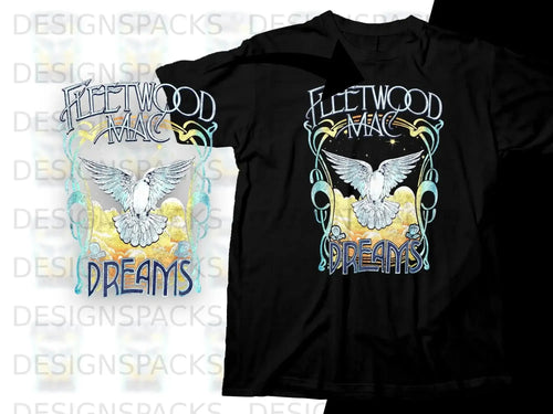 Fleetwood Mac Dreams t-shirt with a dove and clouds design.