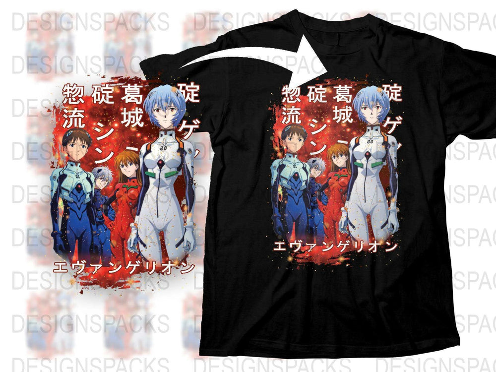 Anime Graphic T-Shirt, Unisex Cotton Tee, Neon Genesis Evangelion Inspired, Japanese Text, Character Print, Fan Art Clothing