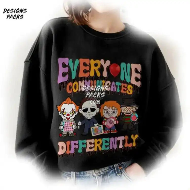 Everyone Communicates Differently Mental Health Speech Therapy Halloween Horror Characters Png