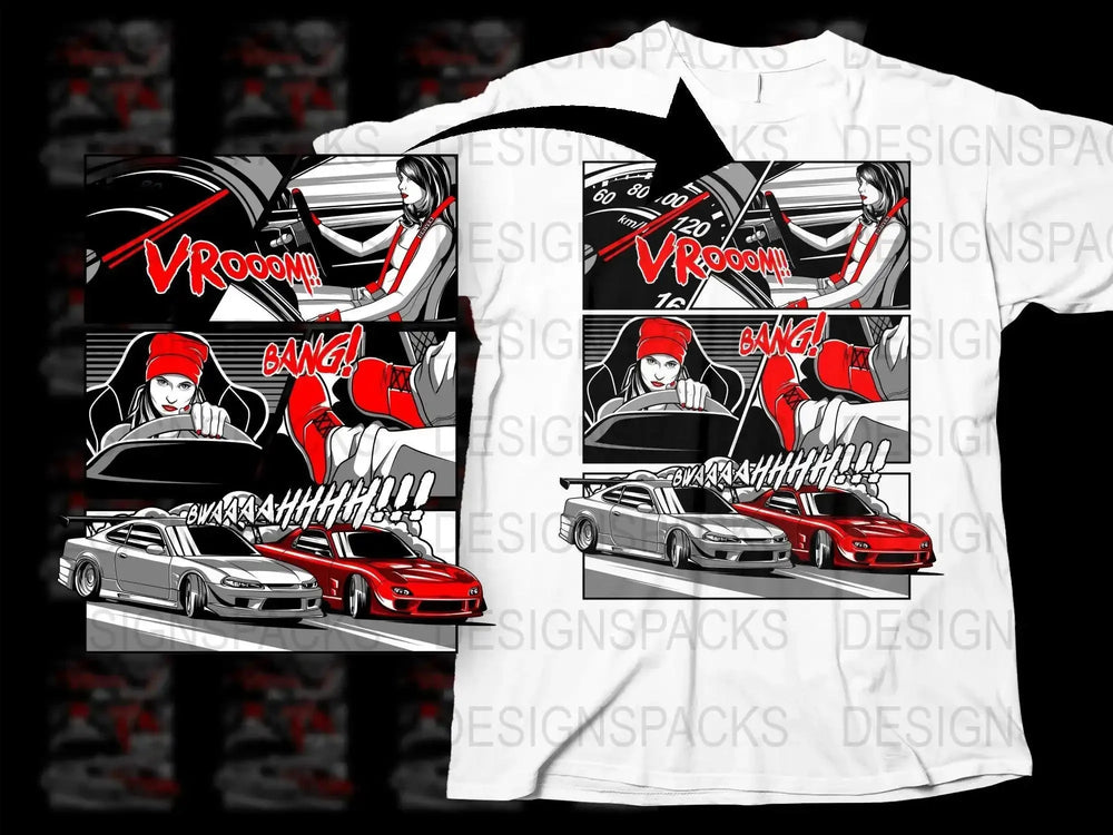 Exciting Comic Style Car Racing Png Digital Download