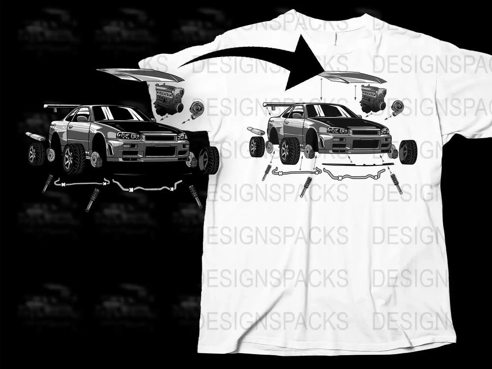 Exploded Diagram of Car Parts Png Digital Download