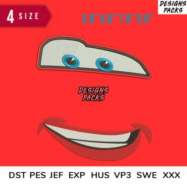 Disney Lightning McQueen face embroidery design in 4 sizes, DST PES formats for instant download