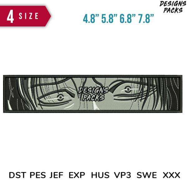 Anime-style eyes embroidery design in 4 sizes, DST PES JEF formats for machine embroidery