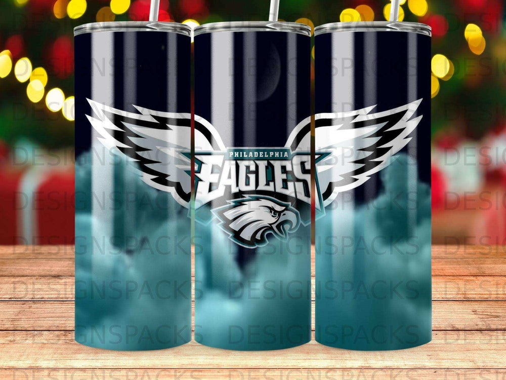 Philadelphia Eagles logo on a gradient tumbler.