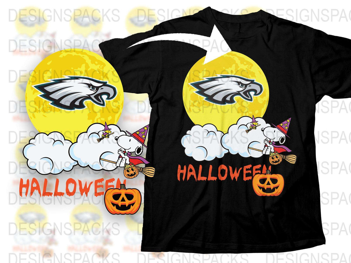 Halloween Themed T-Shirt with Cartoon Ghost, Pumpkin, and Moon Design, Festive Fall Apparel