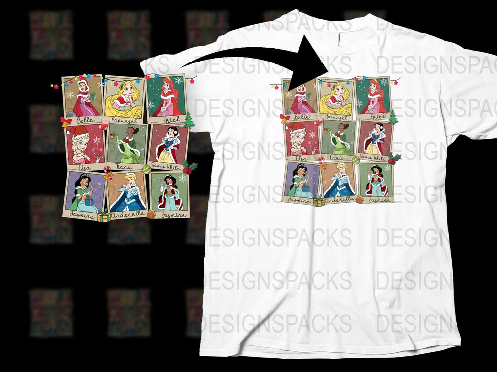 Disney Princess Collage T-Shirt, Belle Ariel Jasmine Cinderella Kids White Tee