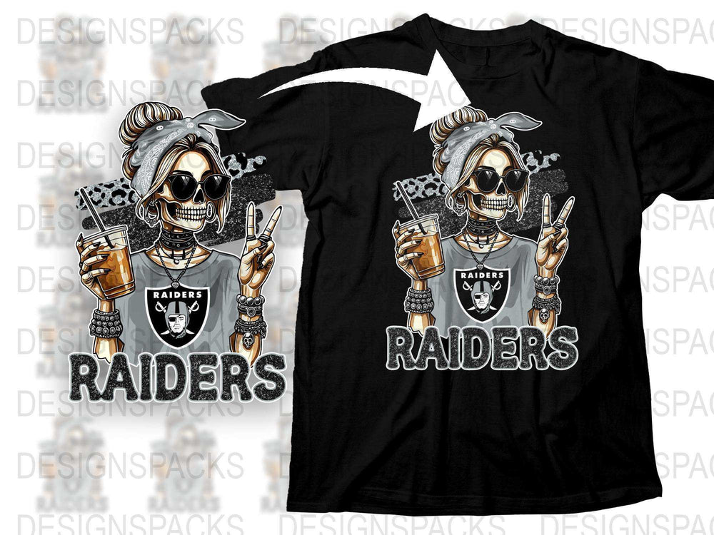 Raiders Skull Graphic T-Shirt, Cool Skeleton Design, Sports Fan Apparel, Unique Black Tee