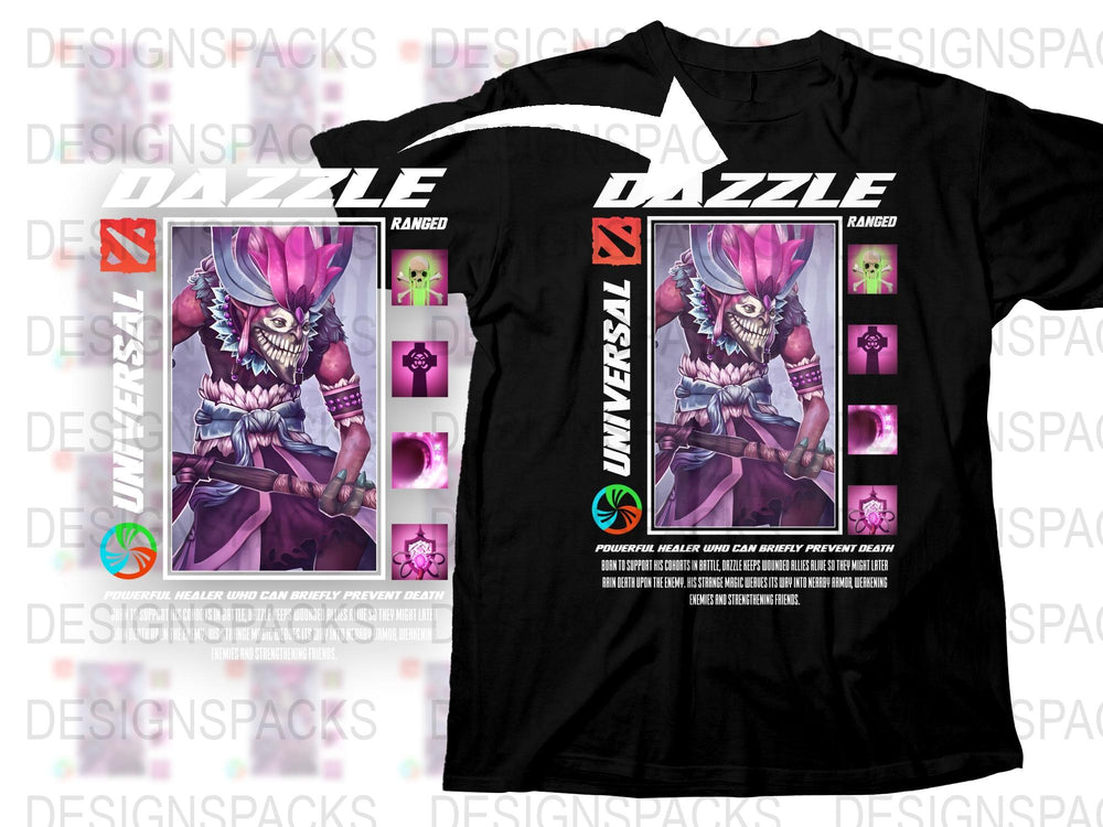 Universal Dazzle Graphic T-Shirt, Men's Black Tee, Fantasy Alien Design, Gamer Fashion, Cool Streetwear, Unique Illustration, Trendy Top