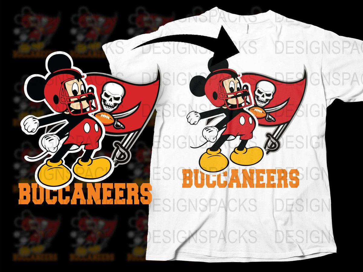 Pirate Mickey Mouse T-Shirt, Red Buccaneer Cartoon Graphic Tee, Skull and Crossbones Kids and Adult Sizes