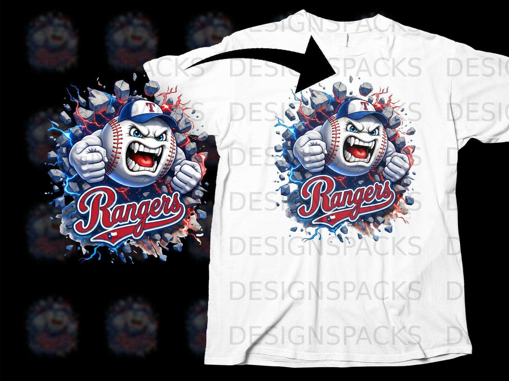 Animated Baseball Character Rangers T-shirt