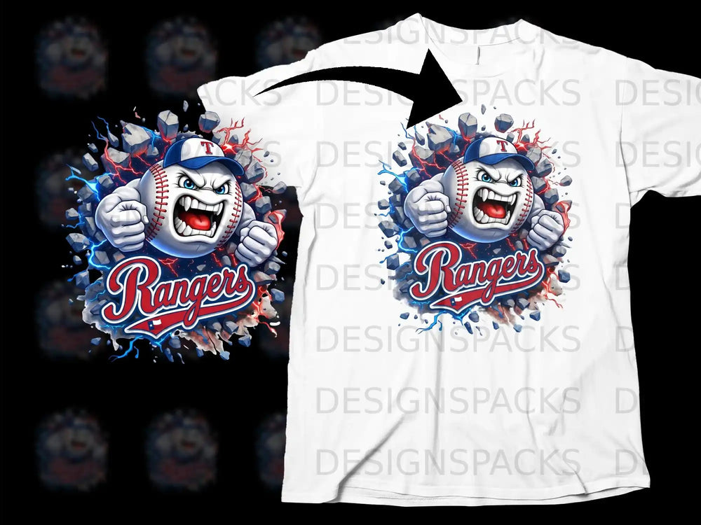 Animated Baseball Character Rangers T-shirt