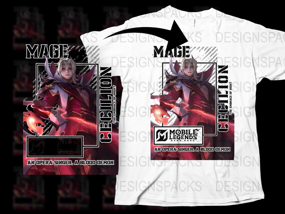 Mobile Legends Cecilion T-Shirt, Opera Singer Blood Demon Graphic Tee, Gaming Apparel for Fans