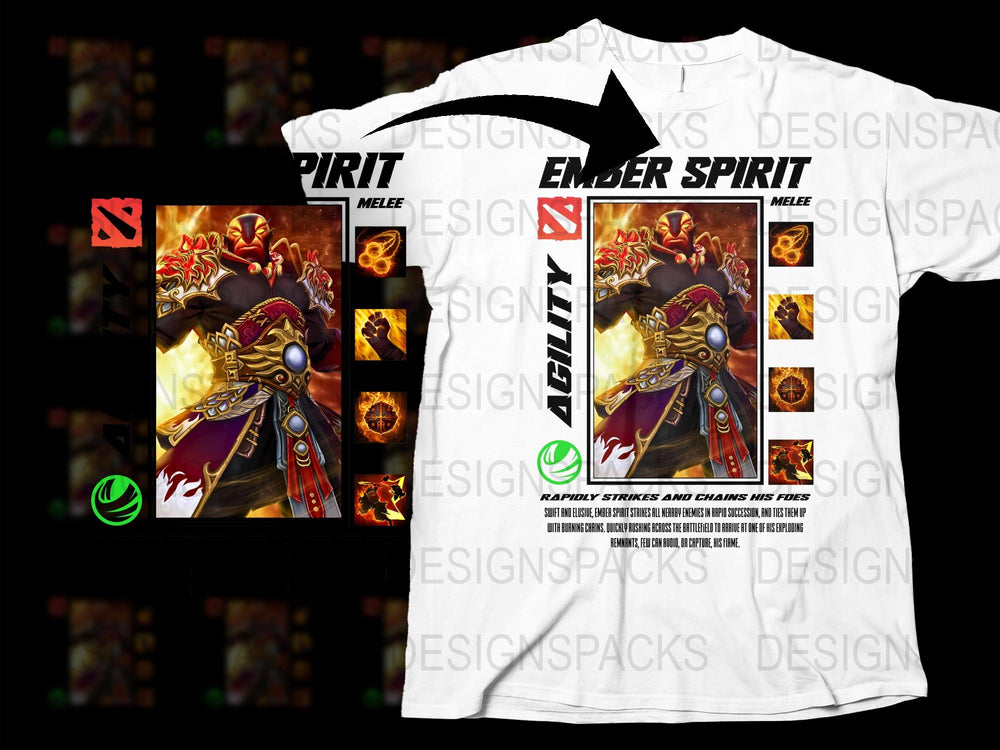 Ember Spirit Dota 2 Graphic T-Shirt, Gaming Merchandise, Collector's Edition, Video Game Apparel, Unique Design Tee
