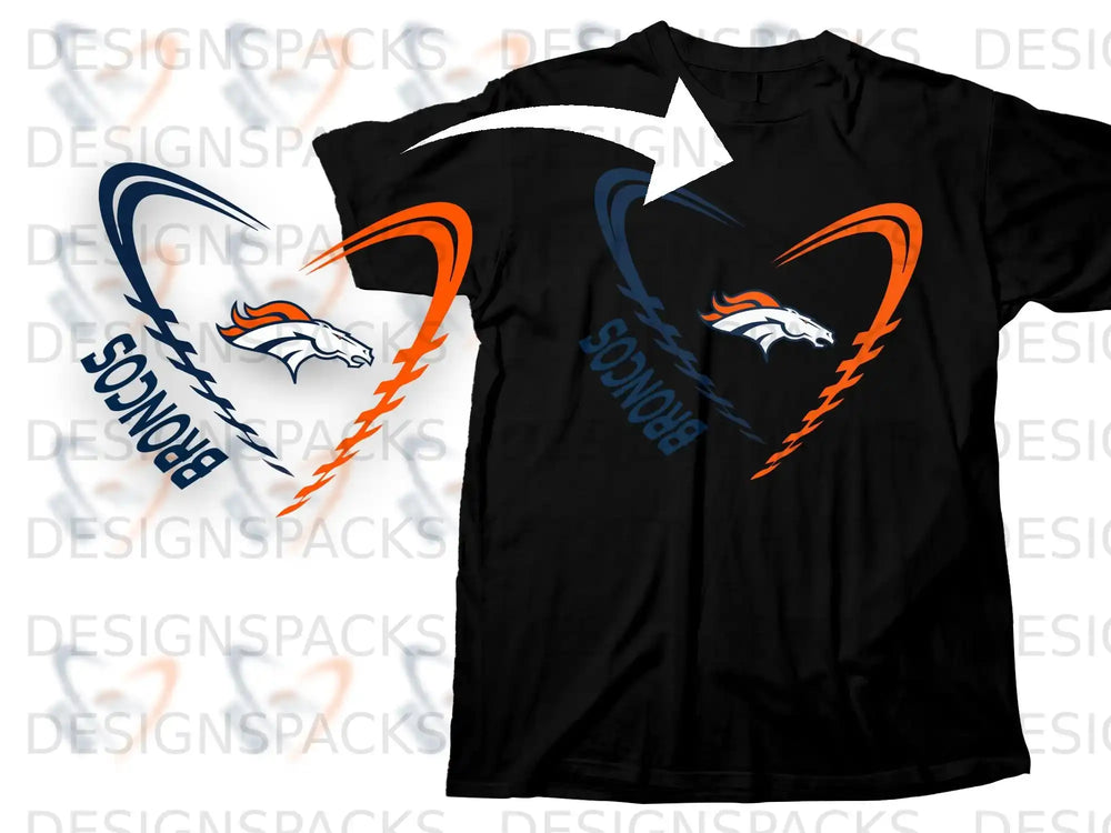 Broncos Heart Design T-shirt for Sports Fans