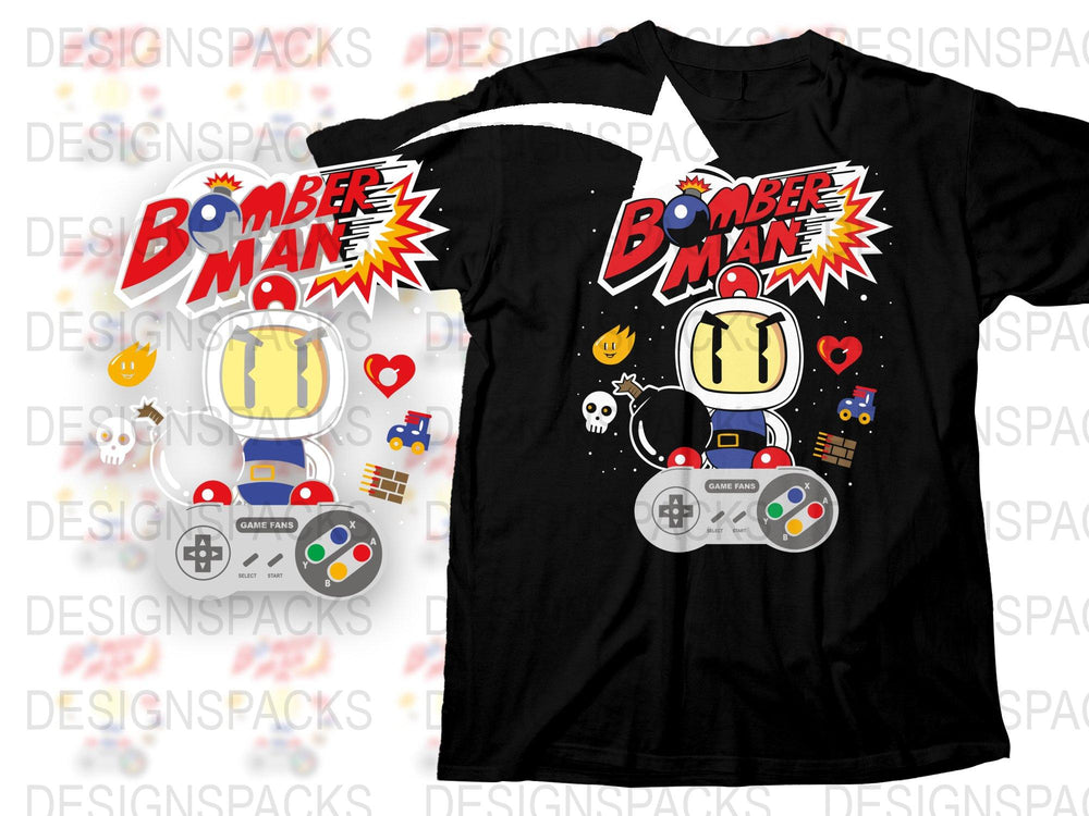 Retro Bomber Man Inspired Graphic T-Shirt, Vintage Video Game Tee, Unisex Cotton Shirt, Gamer Clothing Gift Idea
