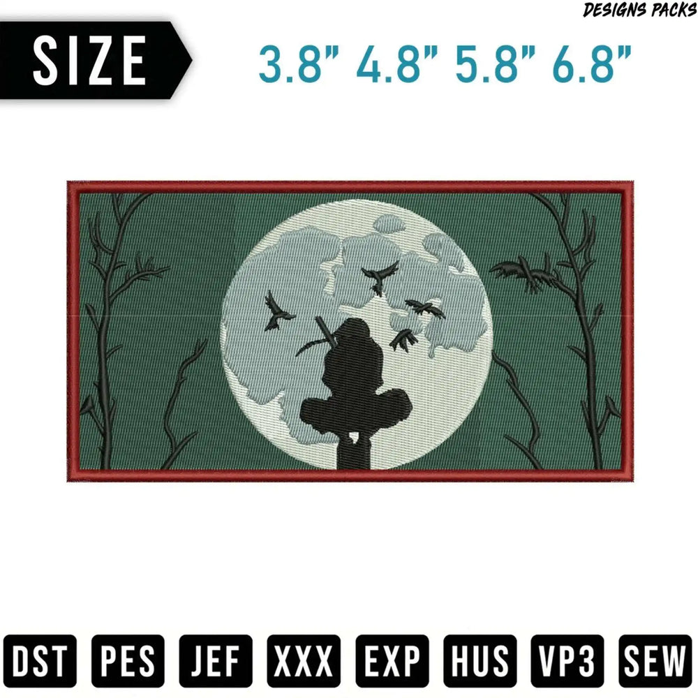 Naruto Akatsuki cloud logo patch with moon and birds.