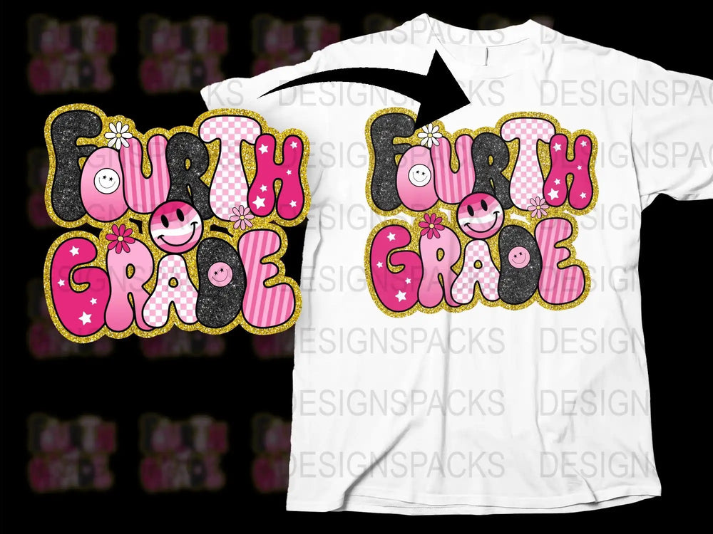 Fourth Grade T-Shirt, Cute Girls' Pink and Black Polka Dot Tee, Youth School Apparel