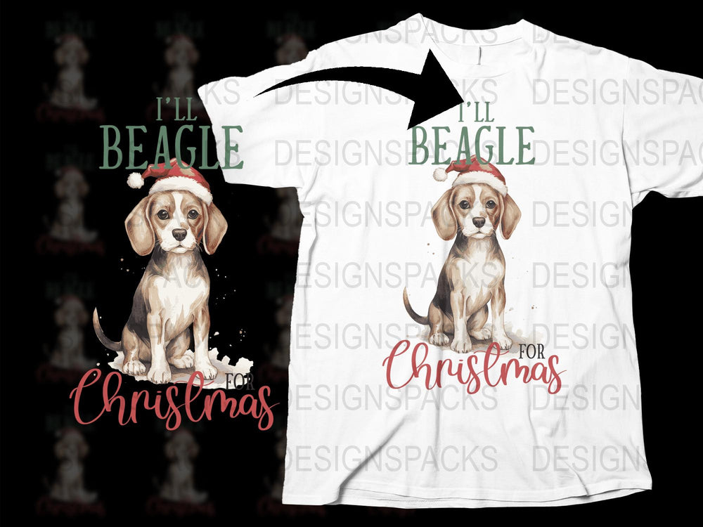 Christmas Beagle T-Shirt, I'll Beagle for Christmas, Holiday Dog Tee, Festive Pet Lover Gift, Santa Hat Puppy Shirt